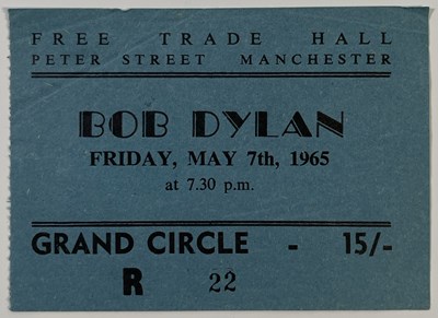 Lot 443 - BOB DYLAN - RARE TICKET STUB FOR MANCHESTER FREE TRADE HALL, MAY 1965.