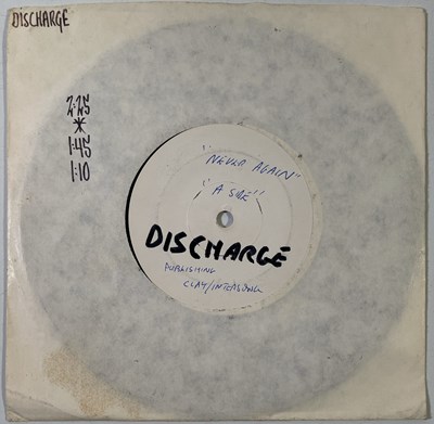 Lot 167 - DISCHARGE - NEVER AGAIN 7" (ORIGINAL UK WHITE LABEL TEST PRESSING - CLAY 6)