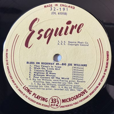 Lot 166 - BIG JOE WILLIAMS - BLUES ON HIGHWAY 49 LP (ORIGINAL UK PRESSING - ESQUIRE 32-191)