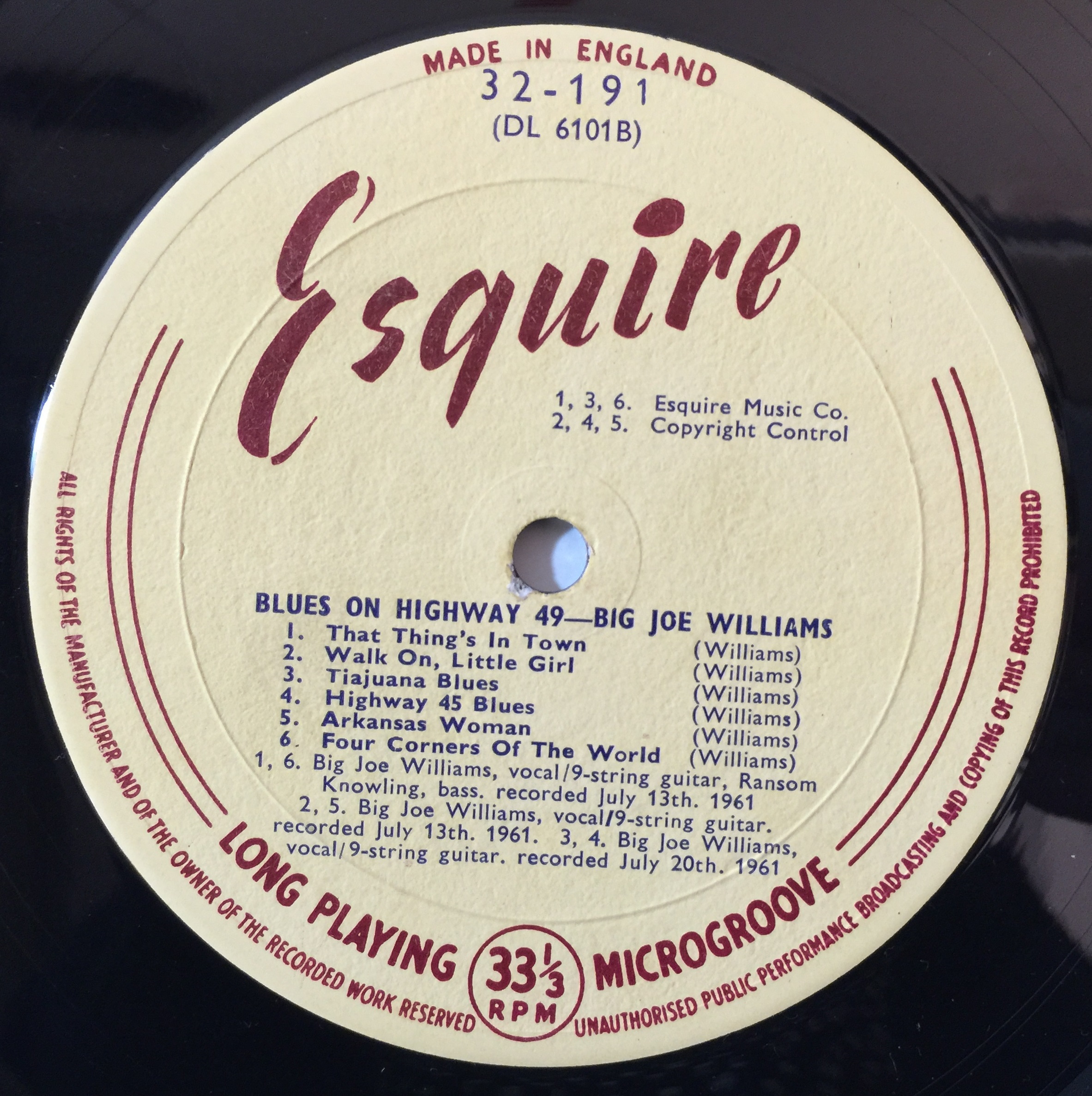 Lot 166 - BIG JOE WILLIAMS - BLUES ON HIGHWAY 49 LP
