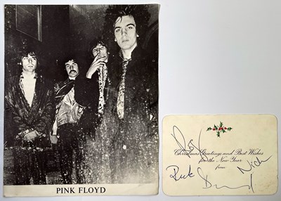 Lot 535 - PINK FLOYD - SIGNED 1968 FAN CLUB CHRISTMAS CARD AND EARLY BIOGRAPHY BOOKLET.