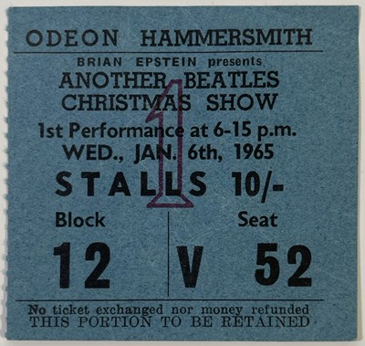 Lot 702 - THE BEATLES - ORIGINAL TICKET STUB FOR 1965 CHRISTMAS SHOW.