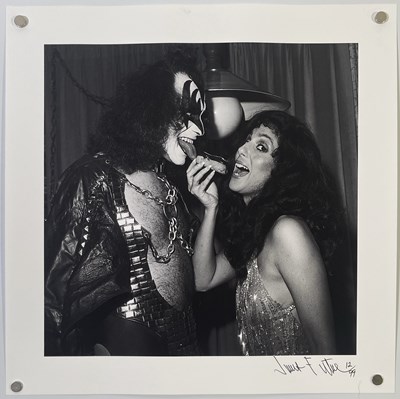 Lot 433 - KISS - GENE SIMMONS AND CHER - LIMITED EDITION JAMES FORTUNE SIGNED PRINT.