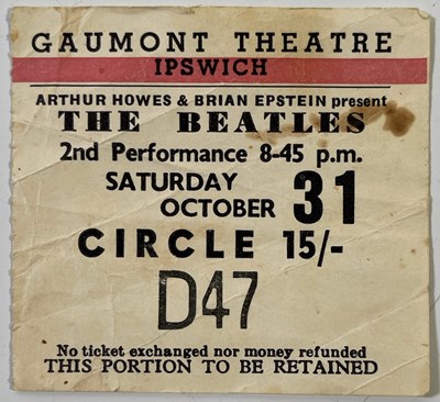 Lot 399 - THE BEATLES - ORIGINAL TICKET STUB FOR THE GAUMONT, OCT 1964.