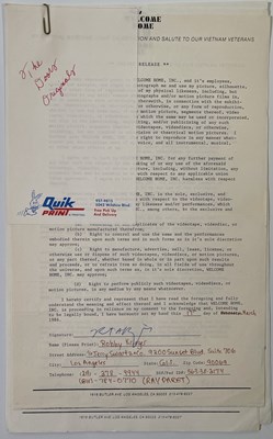 Lot 400 - 1986 'WELCOME HOME' VIETNAM BENEFIT CONCERT - CONTRACTS SIGNED BY MEMBERS OF THE DOORS.