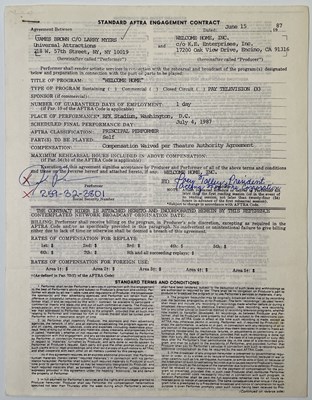 Lot 407 - JAMES BROWN - SIGNED 1987 'WELCOME HOME' CONCERT CONTRACT.