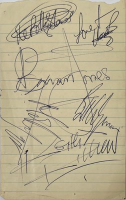 Lot 543 - THE ROLLING STONES - FULL SET OF SIGNATURES ON A PAGE WITH EXCELLENT PROVENANCE.