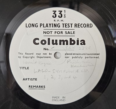 Lot 40 - LEONID KOGAN, KYRIL KONDRASHIN, LALO, TCHAIKOVSKY - LALO SYMPHONIE ESPAGNOLE (TEST PRESS)