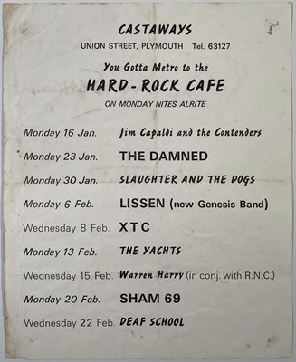 Lot 630 - THE DAMNED - SIGNED CASTAWAYS PLYMOUTH HANDBILL.