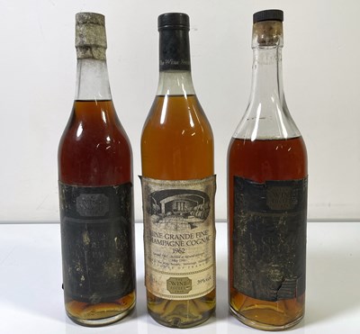 Lot 52 - COGNAC - THREE BOTTLES OF VINTAGE HINE INC 1962.