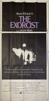 Lot 263 - THE EXORCIST (1973) - ORIGINAL TWO-PART US THREE-SHEET POSTER.