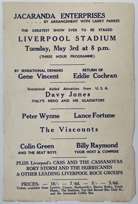 Lot 528 - EDDIE COCHRAN / GENE VINCENT - HANDBILL FOR LIVERPOOL STADIUM CONCERT 1960.