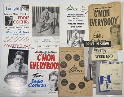 Lot 529 - ROCK N ROLL - EDDIE COCHRAN - ORIGINAL SHEET MUSIC AND BILLBOARD NEWSPAPER ADVERTS.