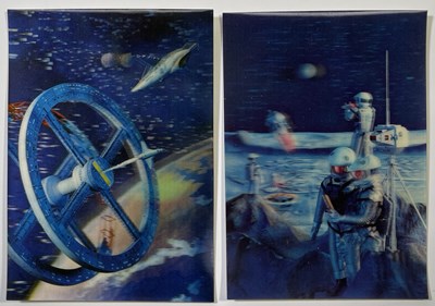Lot 291 - 2001: A SPACE ODYSSEY - PAIR OF RARE ORIGINAL JAPANESE CINERAMA LENTICULAR POSTCARDS.
