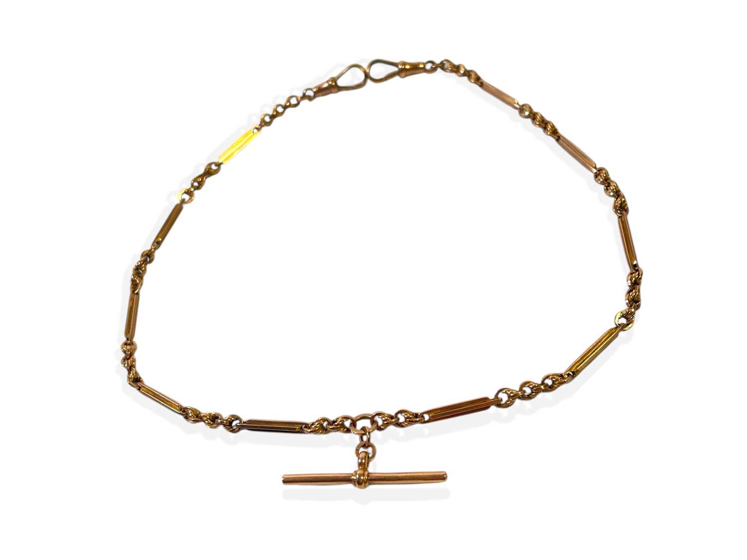 Lot 3 - 9ct GOLD ALBERT POCKET WATCH CHAIN AND T-BAR