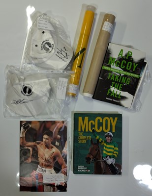 Lot 423 - SPORTING MEMORABILIA - VAROUS SIGNED ITEMS - BOXING /. GOLF / HORSE RACING.