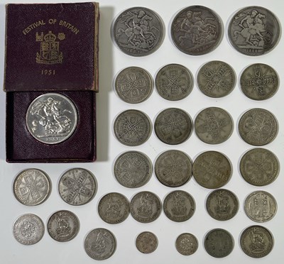 Lot 26 - BRITISH SILVER COINS - CROWNS TO THREEPENCE