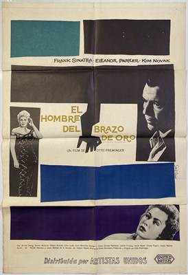 Lot 286 - FRANK SINATRA / KIM NOVAK - THE MAN WITH THE GOLDEN ARM (1955) SPANISH RR POSTER.