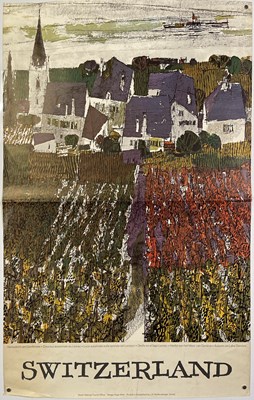 Lot 191 - HUGO WETLI - ORIGINAL 1960S SWITZERLAND 'AUTUMN ON LAKE GENEVA' ADVERTISING POSTER.