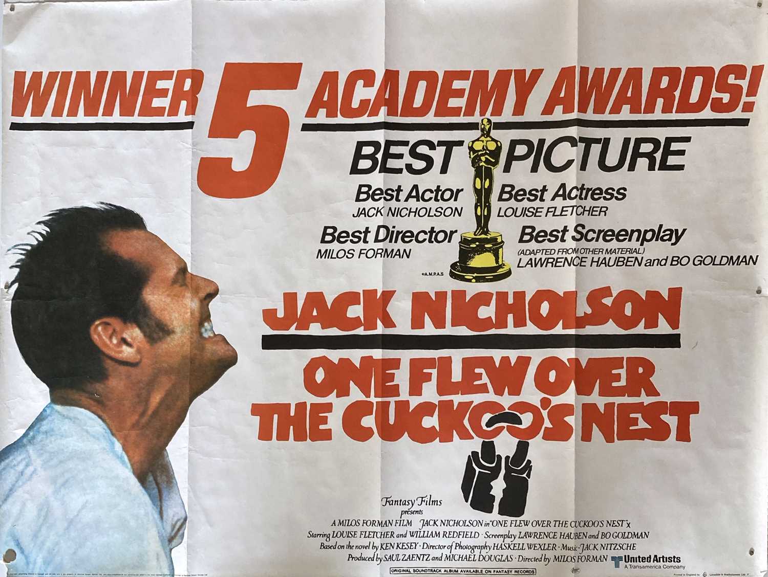 Lot 165 - ONE FLEW OVER THE CUCKOO'S NEST UK QUAD.