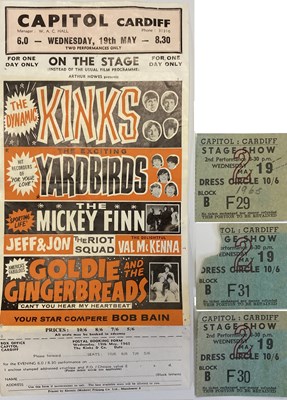 Lot 68 - THE KINKS AND THE YARDBIRDS 1965 HANDBILL AND TICKET STUBS