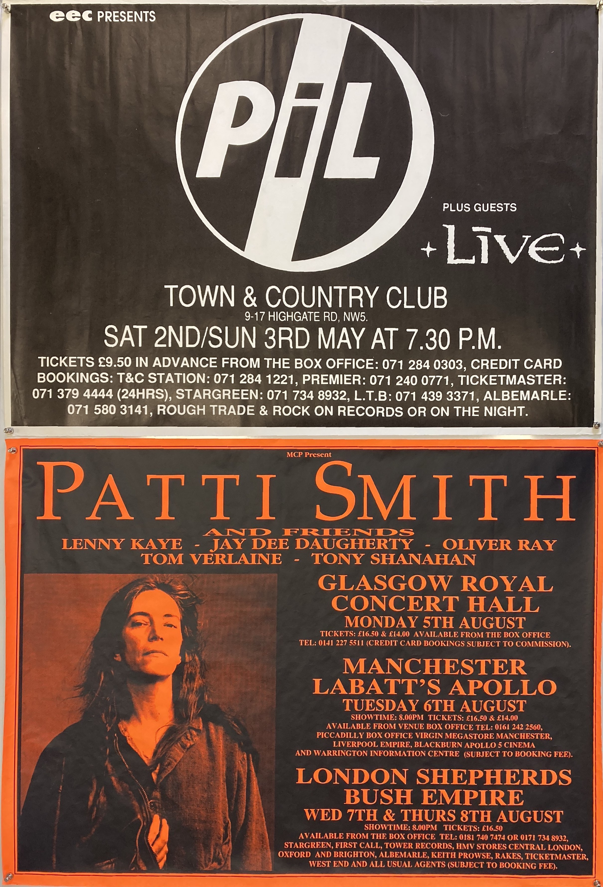 Lot 189 PIL / PATTI SMITH CONCERT POSTERS.
