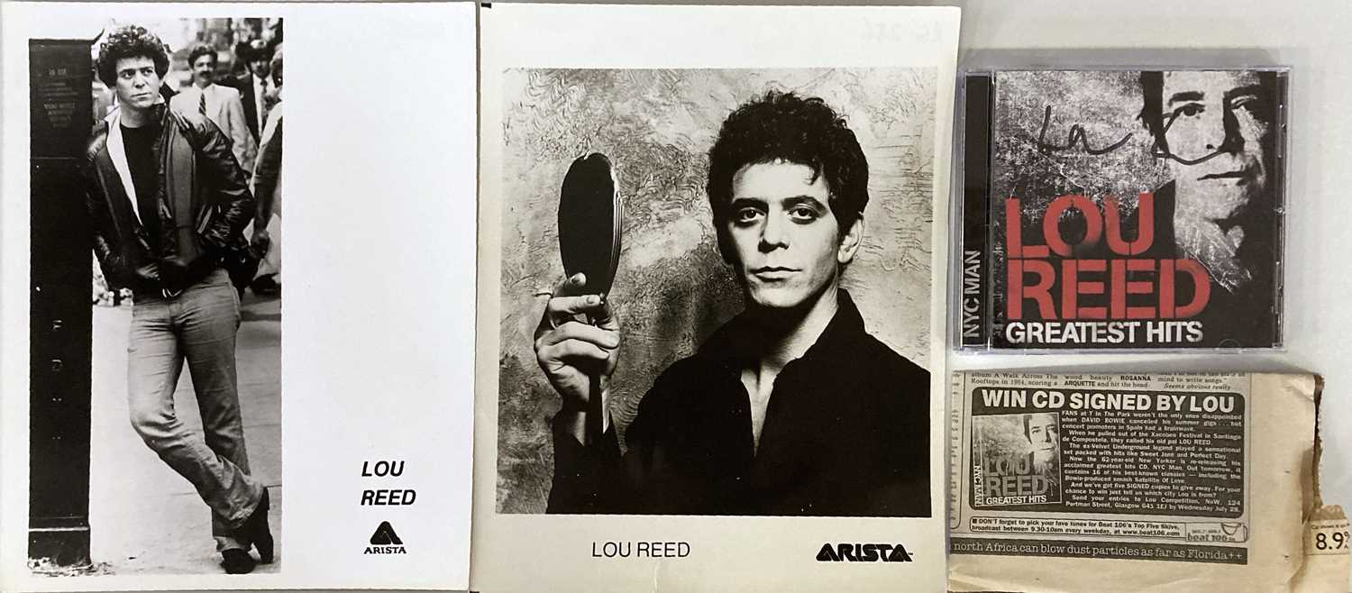 Lot 368 - LOU REED SIGNED CD AND PROMOTIONAL PHOTOGRAPHS.