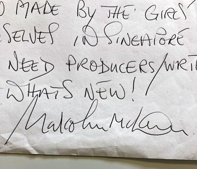 Lot 375 - MALCOLM MCLAREN HANDWRITTEN NOTE - PROMO CASSETTE.