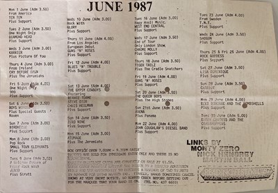 Lot 117 - MARQUEE 1987 LISTINGS INC GUNS N ROSES FIRST UK CONCERT.