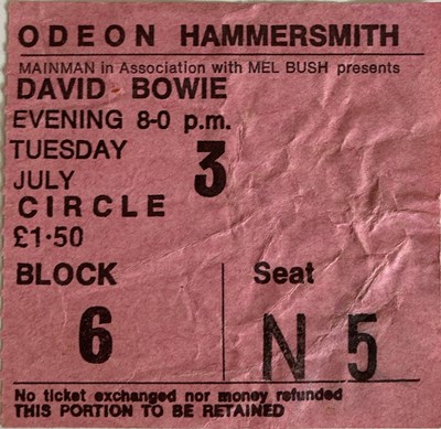 Lot 501 - DAVID BOWIE FINAL ZIGGY STARDUST TOUR TICKET STUB.